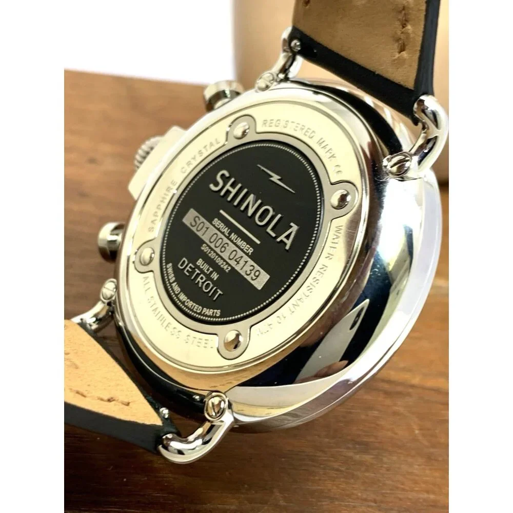 Shinola Men's Watch S0120109242 Quartz Chronograph Black Dial Leather Strap 47mm